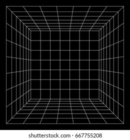 Wireframe Mesh Cube Room. Connection Structure. Digital Data Visualization Concept. Vector Illustration.