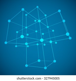 Wireframe Mesh Cubes. Connected dots and lines. Connection Structure. Digital Data Visualization Concept. Vector Illustration.