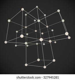 Wireframe Mesh Cubes. Connected dots and lines. Connection Structure. Digital Data Visualization Concept. Vector Illustration.