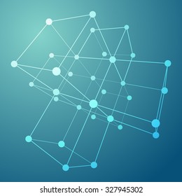 Wireframe Mesh Cubes. Connected dots and lines. Connection Structure. Digital Data Visualization Concept. Vector Illustration.