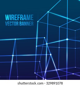 Wireframe Mesh Cubes. Connected dots and lines. Connection Structure. Digital Data Visualization Concept. Vector Illustration.