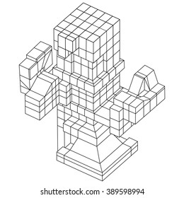 Wireframe Mesh Cubes element. Connected lines. Connection Wireframe Structure. Digital Data Visualization Concept. Vector Illustration.