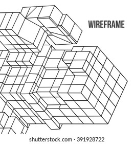 Wireframe Mesh Cubes element. Connected lines. Connection Wireframe Structure. Digital Data Visualization Concept. Vector Illustration.