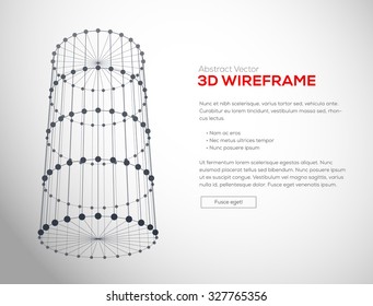 Wireframe Mesh Cylinder. Connected dots and lines. Connection Structure. Digital Data Visualization Concept. Vector Illustration.