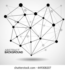Wireframe mesh with dot and line, network connection, abstract form