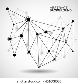 Wireframe mesh with dot and line, network connection, abstract form