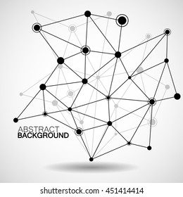 Wireframe mesh with dot and line, network connection, abstract form