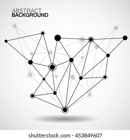 Wireframe mesh with dot and line, network connection, abstract form