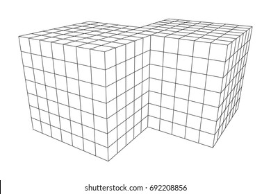 Wireframe Mesh Doubled Box. Connection Structure. Digital Data Visualization Concept. Vector Illustration.