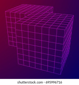 Wireframe Mesh Doubled Box. Connection Structure. Digital Data Visualization Concept. Vector Illustration.
