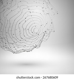 Wireframe mesh element. Abstract form connected lines and dots. Vector Illustration EPS10.