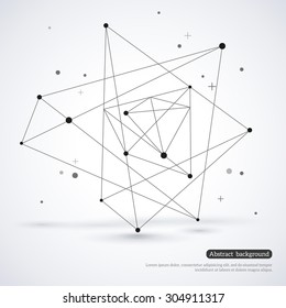 Wireframe mesh element with triangle shapes. Abstract form. Connected lines and dots. Vector Illustration. Abstract molecule design. Technology background