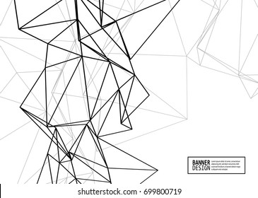 Wireframe mesh element with triangle shapes. Abstract form. Connected lines and triagles. Vector simple Illustration. Abstract molecule monochrome design. Technology background.