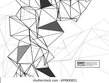 Wireframe mesh element with triangle shapes. Abstract form. Connected lines and triagles. Vector simple Illustration. Abstract molecule monochrome design. Technology background.