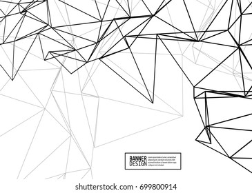 Wireframe mesh element with triangle shapes. Abstract form. Connected lines and triagles. Vector simple Illustration. Abstract molecule monochrome design. Technology background.