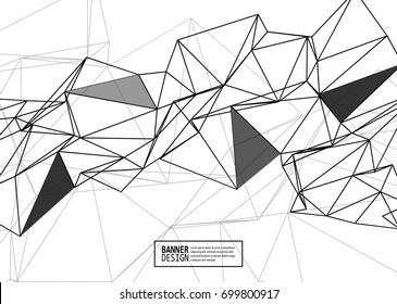 Wireframe mesh element with triangle shapes. Abstract form. Connected lines and triagles. Vector simple Illustration. Abstract molecule monochrome design. Technology background.