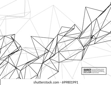 Wireframe mesh element with triangle shapes. Abstract form. Connected lines and triagles. Vector simple Illustration. Abstract molecule monochrome design. Technology background.