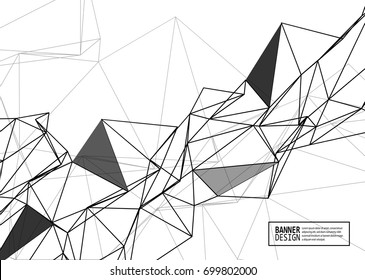 Wireframe mesh element with triangle shapes. Abstract form. Connected lines and triagles. Vector simple Illustration. Abstract molecule monochrome design. Technology background.