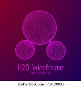 Wireframe Mesh H2O Water Molecule. Connection Structure. Low poly vector illustration. Science and medical healthcare concept