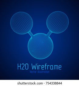 Wireframe Mesh H2O Water Molecule. Connection Structure. Low poly vector illustration. Science and medical healthcare concept