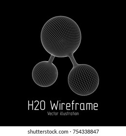 Wireframe Mesh H2O Water Molecule. Connection Structure. Low poly vector illustration. Science and medical healthcare concept