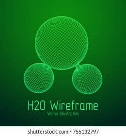 Wireframe Mesh H2O Water Molecule. Connection Structure. Low poly vector illustration. Science and medical healthcare concept