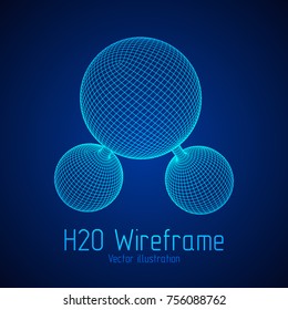 Wireframe Mesh H2O Water Molecule. Connection Structure. Low poly vector illustration. Science and medical healthcare concept