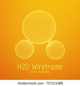 Wireframe Mesh H2O Water Molecule. Connection Structure. Low poly vector illustration. Science and medical healthcare concept
