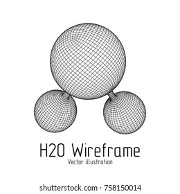 Wireframe Mesh H2O Water Molecule. Connection Structure. Low poly vector illustration. Science and medical healthcare concept