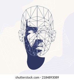 Wireframe Mesh Head Shape Consisting Of Connected Dots And Lines. Human Face Silhouette