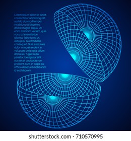 Wireframe Mesh Hemisphere Shell. Connection Structure. Digital Data Visualization Concept. Vector Illustration.