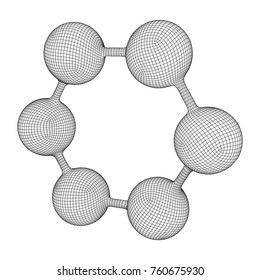 Wireframe Mesh Hexagon Molecule. Connection Structure. Low poly vector illustration. Science and medical healthcare concept
