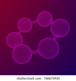 Wireframe Mesh Hexagon Molecule. Connection Structure. Low poly vector illustration. Science and medical healthcare concept