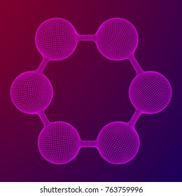 Wireframe Mesh Hexagon Molecule. Connection Structure. Low poly vector illustration. Science and medical healthcare concept