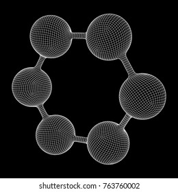 Wireframe Mesh Hexagon Molecule. Connection Structure. Low poly vector illustration. Science and medical healthcare concept