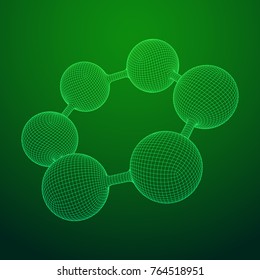 Wireframe Mesh Hexagon Molecule. Connection Structure. Low poly vector illustration. Science and medical healthcare concept