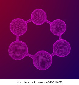 Wireframe Mesh Hexagon Molecule. Connection Structure. Low poly vector illustration. Science and medical healthcare concept