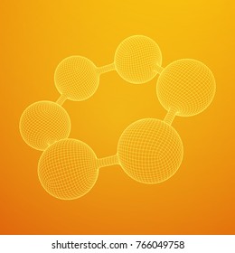 Wireframe Mesh Hexagon Molecule. Connection Structure. Low poly vector illustration. Science and medical healthcare concept
