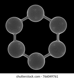 Wireframe Mesh Hexagon Molecule. Connection Structure. Low poly vector illustration. Science and medical healthcare concept