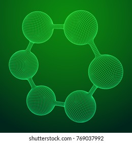 Wireframe Mesh Hexagon Molecule. Connection Structure. Low poly vector illustration. Science and medical healthcare concept