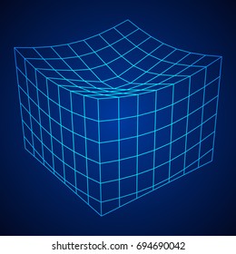 Wireframe Mesh Melt Box. Connection Structure. Digital Data Visualization Concept. Vector Illustration.
