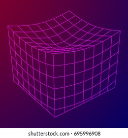 Wireframe Mesh Melt Box. Connection Structure. Digital Data Visualization Concept. Vector Illustration.