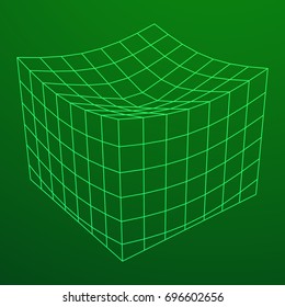Wireframe Mesh Melt Box. Connection Structure. Digital Data Visualization Concept. Vector Illustration.
