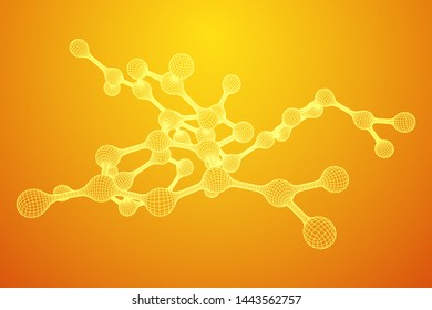 Wireframe Mesh Molecule. Connection Structure. Low poly vector illustration. Science and medical healthcare concept
