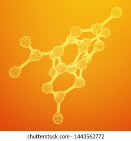 Wireframe Mesh Molecule. Connection Structure. Low poly vector illustration. Science and medical healthcare concept