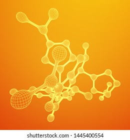 Wireframe Mesh Molecule. Connection Structure. Low poly vector illustration. Science and medical healthcare concept