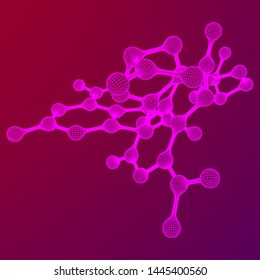 Wireframe Mesh Molecule. Connection Structure. Low poly vector illustration. Science and medical healthcare concept