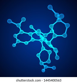 Wireframe Mesh Molecule. Connection Structure. Low poly vector illustration. Science and medical healthcare concept