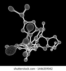 Wireframe Mesh Molecule. Connection Structure. Low poly vector illustration. Science and medical healthcare concept
