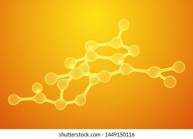 Wireframe Mesh Molecule. Connection Structure. Low poly vector illustration. Science and medical healthcare concept